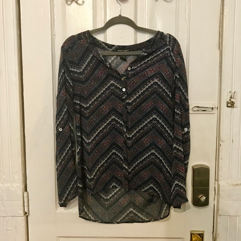 Zig Zig Navy Blue Patterned Blouse